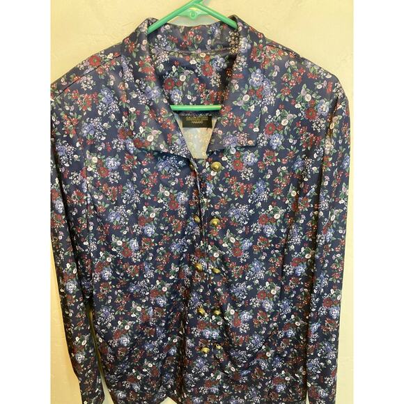 90's Vintage Long Sleeve Silky Floral Collared Double Button Blouse Size XL - Picture 6 of 12